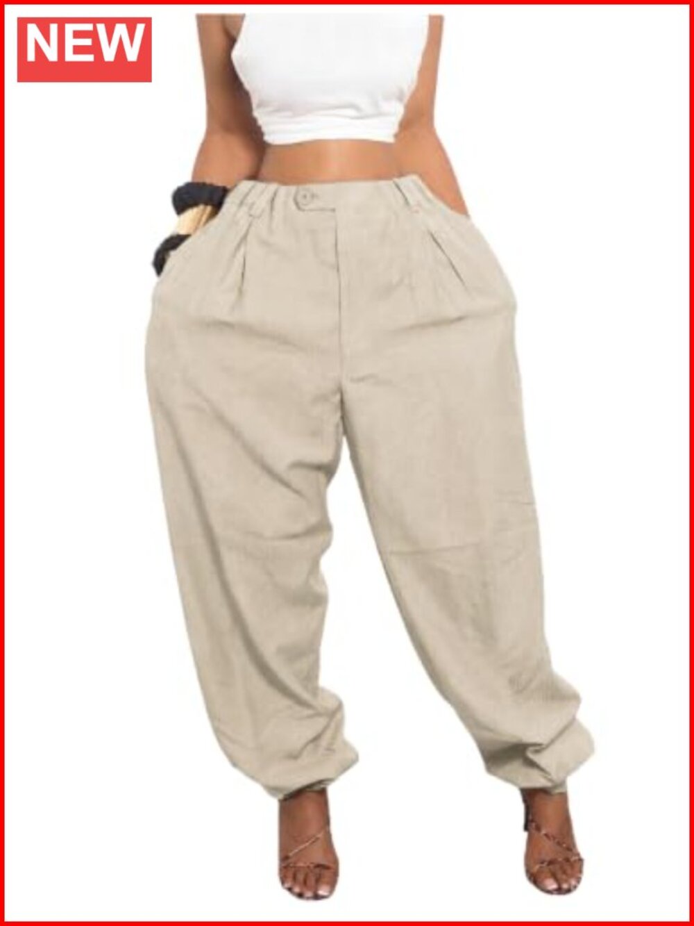 High Waisted Pleated Tapered Harem Pants with Pockets Ankle Length